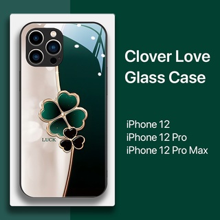 เคสไอโฟน 12 12Pro 12Promax โคลเวอร์ แก้วสุดหรู หมีน่ารัก ซอฟท์กันกระแทก สวยงาม กระจกนิรภัยซิลิโคน
