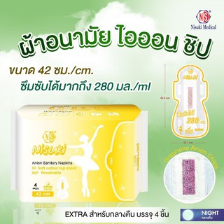 ผ้าอนามัยไอออน สำหรับกลางคืน(วันมามากเป็นพิเศษ) Nisuki Anion Sanitary Napkin NIGHT EXTRA LONG