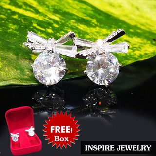 INSPIRE JEWELRY ต่างหูเพชรCZ  เม็ดใหญ่ติดโบว์เพชร ดีไซด์ทันสมัย