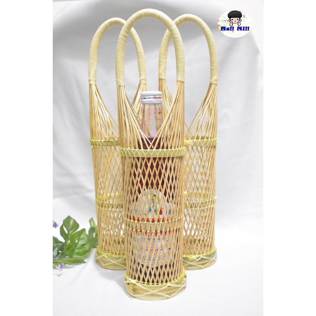 ชะลอมใส่ขวดก้านมะพร้าว ขนาด 3x16 นิ้ว ใส่ขวดแก้ว 750ml เคลือบเงาอย่างดี ใส่ขวดไวน์ น้ำผึ้ง ของฝาก ตะ