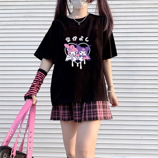 Kuromi Top% เสื้อยืดแขนสั้น แต่งกระดุมหน้าท้อง สไตล์ญี่ปุ่น สําหรับเด็กผู้หญิง