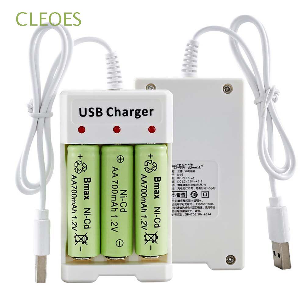 CLEOES Convenient Batteries USB Charger 3 4 Slot Battery Charging Station Battery Charger AAA