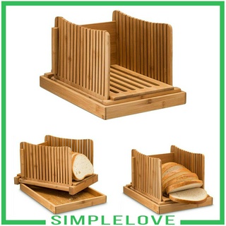 [SIMPLELOVE] Bamboo Bread Slicer W/ Crumb Catcher Serving Tray Foldable for Easy Storage