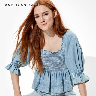 American Eagle Smocked Square Neck Babydoll Top เสื้อ ผู้หญิง เบบี้ดอล (EWSB 035-3165-400)