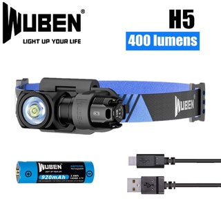 Wuben H5 ไฟฉายคาดศีรษะ LED ชาร์จ USB สูงสุด 400 ลูเมน กันน้ํา สําหรับตั้งแคมป์กลางแจ้ง วิ่ง