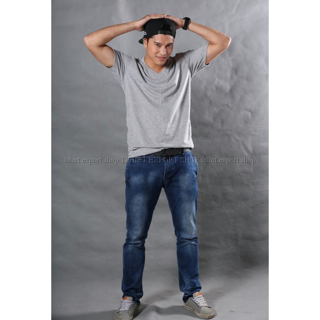 28 สี เสื้อยืด คอวี แขนสั้น สีขาว ครีม เทาอ่อน เทาเข้ม เทาท็อปดราย ดำท็อปดราย ดำ - รูปที่ 3