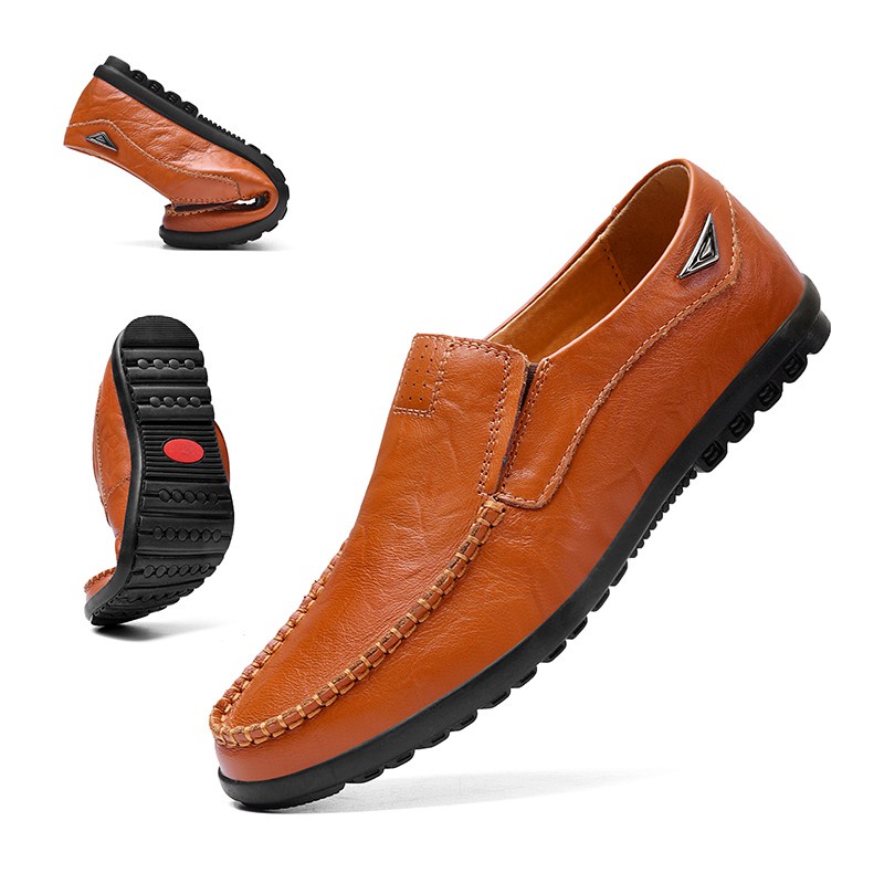 รองเท้าไม่มีส้น ✨READY STOCK✨ Men's Loafers Genuine Cow Leather Casual Shoes Formal Slip-On Loafers Driving Boat Shoes P