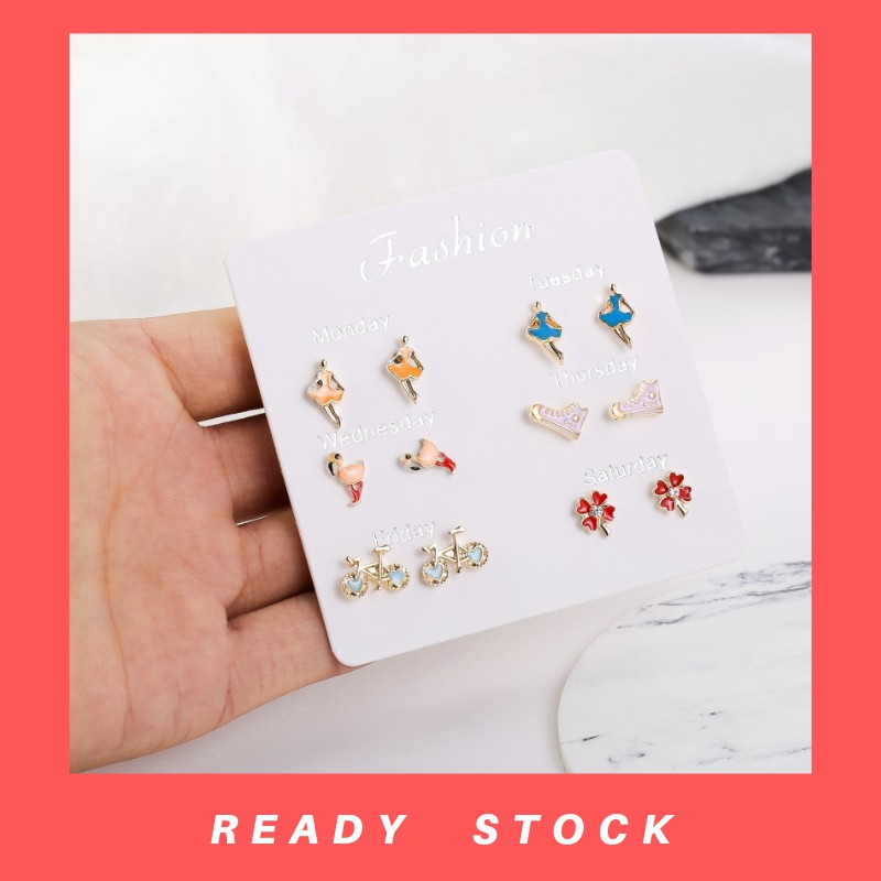 Daisy E0022 ญี่ปุ่นน่ารักหรูหรา 6 คู่ติดตั้งระเบิดแฟชั่นผู้หญิงและหญิง Jewellery ต่างหู