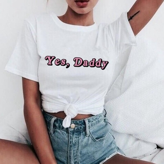 Yes Daddy เสื้อยืดลําลอง แขนสั้น พิมพ์ลายกราฟฟิค Ullzang Satan Is My Sugar Daddy 90s แฟชั่นฤดูร้อน สําหรับสตรี