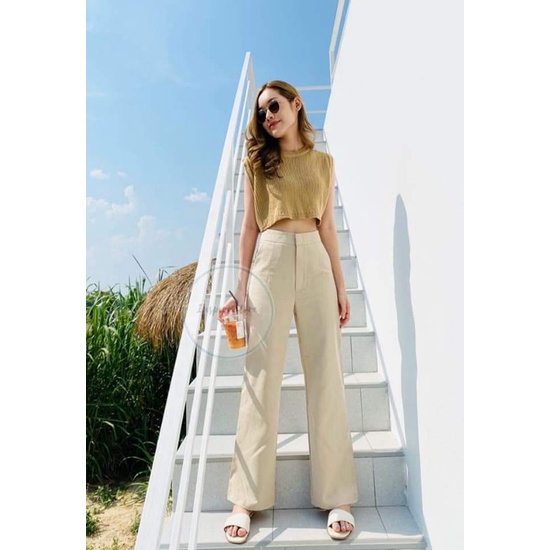 กางเกงเอวสูงผ้าลินินแท้ ตรงปก ร้าน inspire store ยังไม่เคยใส่ค่า