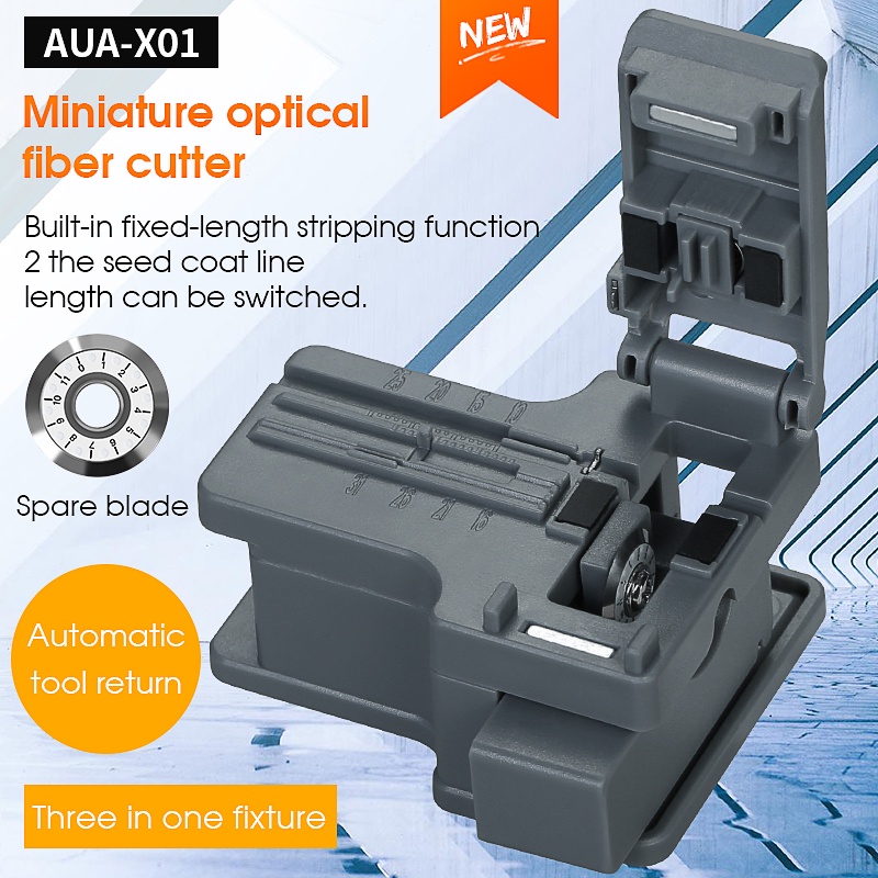 FTTH Optical Fiber Stripper เครื่องมือ AUA-X01 พลาสติกสีเทา Mini Optical Cleaver สำหรับ Optical Cable Cold Junction Cleaver Optical Fiber Stripping Tool