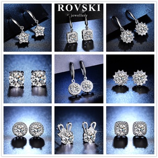 Rovski พร้อมส่ง ต่างหูเงินสเตอร์ลิง S925 ประดับเพชร เพทาย ไม่จางง่าย ใช้แล้วไม่แพ้ แฟชั่นสไตล์เกาหลี