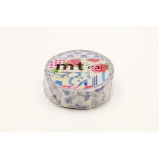 mt masking tape flower dark blue R (MTEX1P55)/เทปตกแต่งวาชิ ลาย flower dark blue R แบรนด์ mt masking tape ประเทศญี่ปุ่น