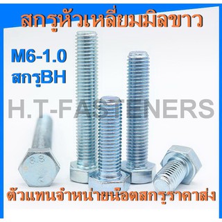 สกรูมิลขาว M6-1.0 (เบอร์ 10) สกรู BH สกรูหัวเหลี่ยม สกรูมิลขาว น๊อตหัวเหลี่ยม ราคาส่ง ขนาดความยาว 10 - 100 มม