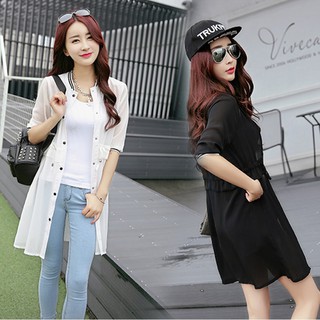 แฟชั่นสตรี เสื้อคลุมคาร์ดิแกนผ้าชีฟอง ตัวยาว