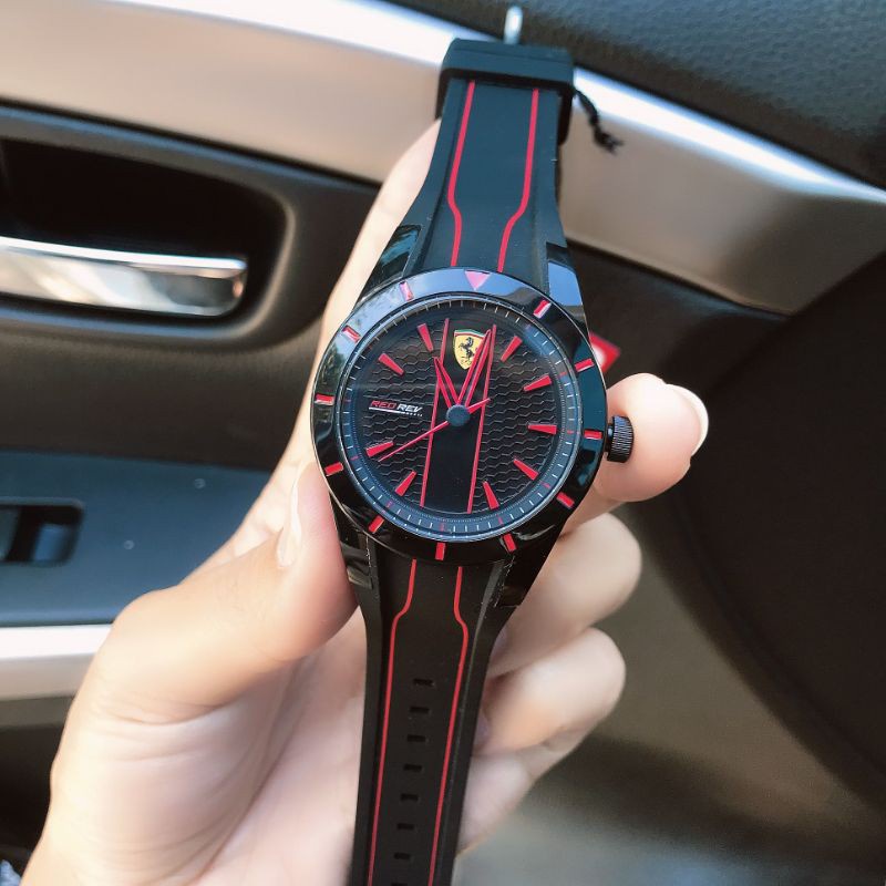 🎀 (สด-ผ่อน) นาฬิกา สายดำขีดแดง 0830479 Ferrari Scuderia Redrev Mens Watch 0830479
