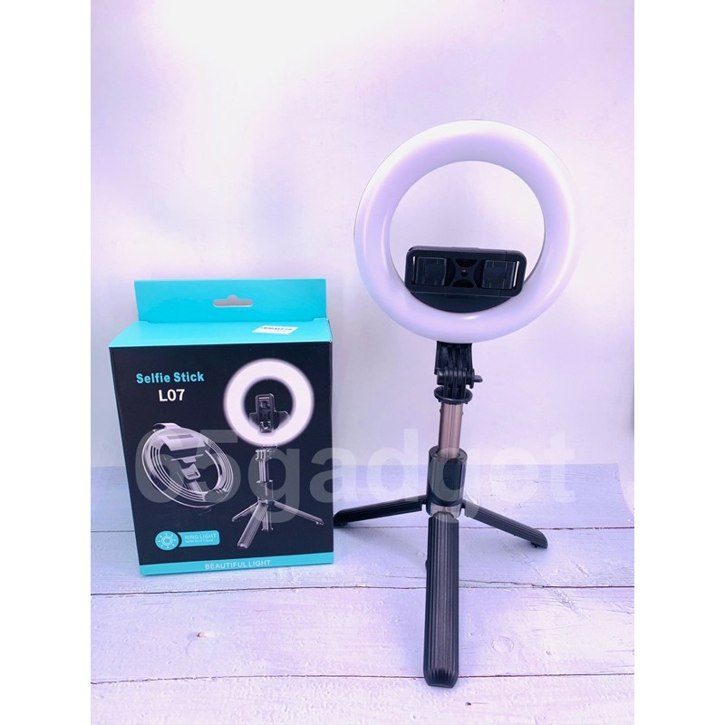 Selfie Stick L07 ไฟไลฟ์สดแบบพกพาง่ายสะดวก พร้อมขาตั้งโตะ ไม้เซลฟี่และ