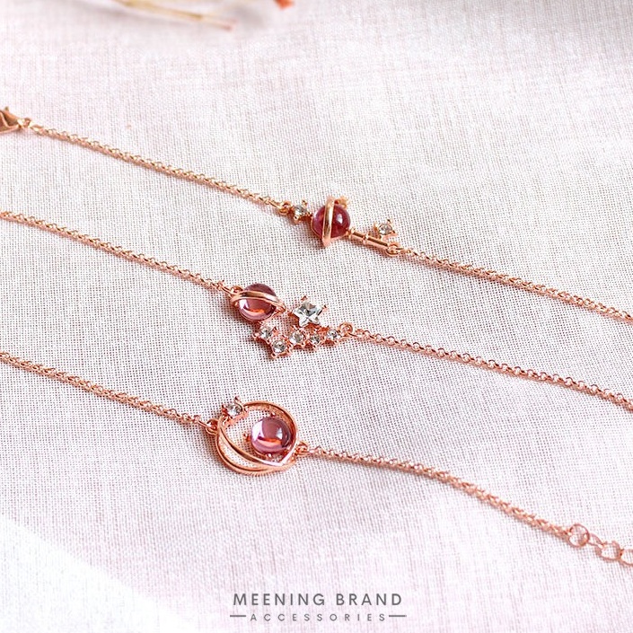 MeeningBrand สร้อยข้อมือเงิน PINK SATURN DIAMOND ROSEGOLD 3 PATTERN
