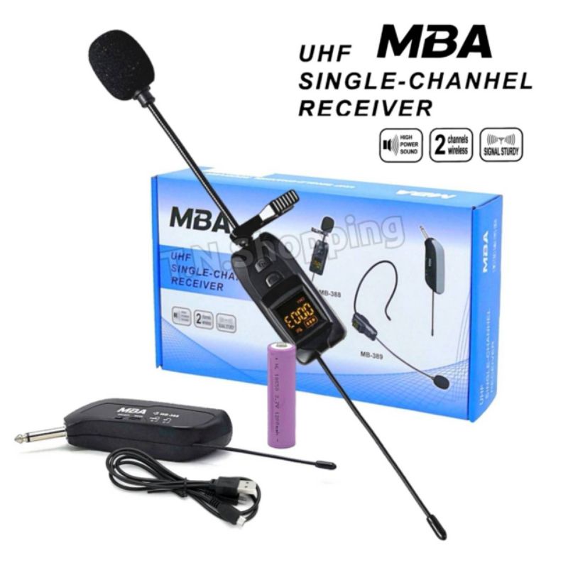 MBA ไมค์ลอยไร้สาย แบบหนีบปกคอเสื้อ รุ่น MB-388 , แบบครอบหัว รุ่น MB-389 ย่านความถี่ UHF มีจอแสดงคลื่