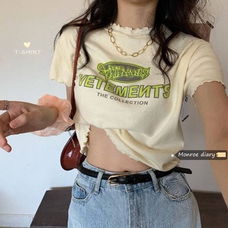 Triple A💕 Crop top Women Short-sleeved T-shirt 2021 summer new Crew neck cropped top with wood fringe bottoming shirt