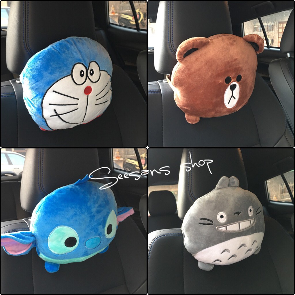 หมอนรองคอในรถ ลายการ์ตูนสติช/โดเรม่อน/โตโตโร่ แพ๊คคู่ ลิขสิทธิ์แท้ (งานผ้า)