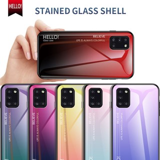 💗 Samsung Galaxy A11 A21 A21s A41 A51 Casing Gradient Tempered Glass Phone Cover Case กรณี