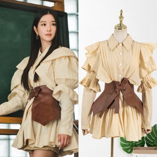 ready in stock It’s Okay To Not Be Okay Fashion Shirt เดรส Dress Seo Ye Ji Korean Vintage Puff Sleeve ชุดเดรสสั้นลายสก็อตสไตล์เกาหลี Mini Dress