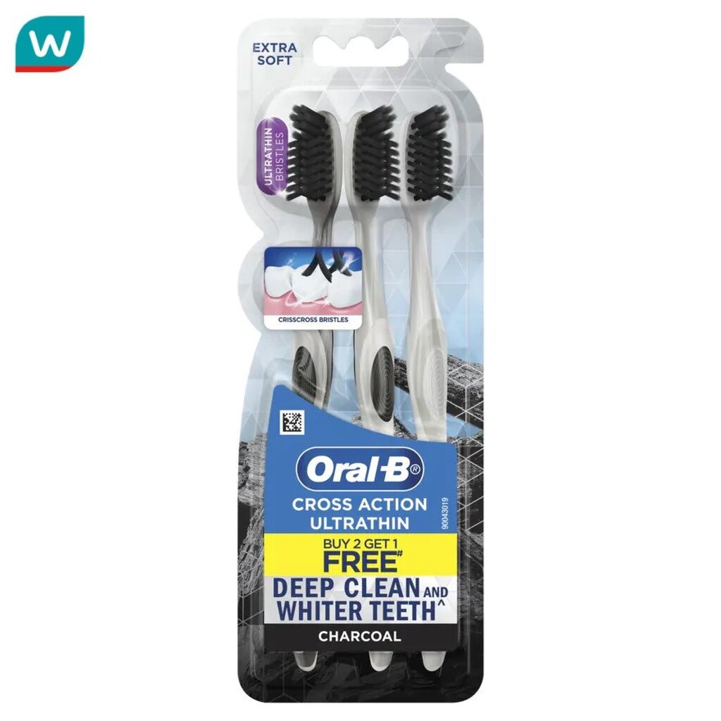Oral-B ออรัล-บี แปรงสีฟัน ครอส แอคชั่น อัลตร้า ธิน ชาร์โคล แพ็ค 3 ชิ้น