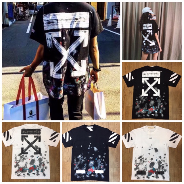 เสื้อคอกลม off-white สีสะบัด พิมพ์ หน้าหลัง