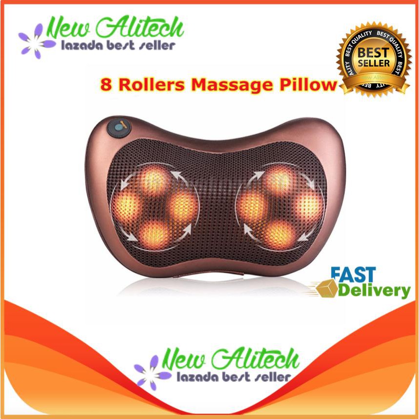 New Alitech เครื่องนวดอินฟาเรด หมอนนวดคอ ใช้ไฟบ้าน & รถยนต์ 8 Rollers Massage Pillow