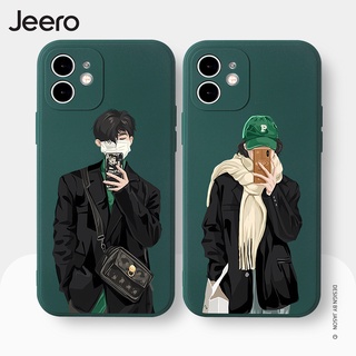 Jeero เคสคู่ เคสไอโฟน คู่รัก ขอบเหลี่ยมกันกระแทกซิลิโคนนุ่มการ์ตูนน่ารักตลก เคสโทรศัพท์ Compatible for iPhone 15 14 13 12 11 Pro Max SE 2020 X XR XS 8 7 ip 6S 6 Plus HFE1145