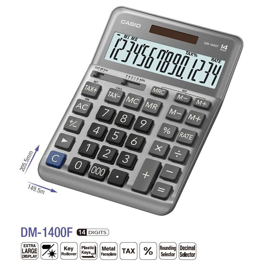 เครื่องคิดเลข CASIO DM-1400F 14หลัก (ของแท้ รับประกัน 2 ปี)