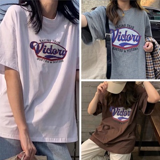 เตรียมพร้อมส่ง เสื้อยืดแฟชั่น พิมพ์ลายตัวอักษร สไตล์เกาหลี ทรงโอเวอร์ไซส์