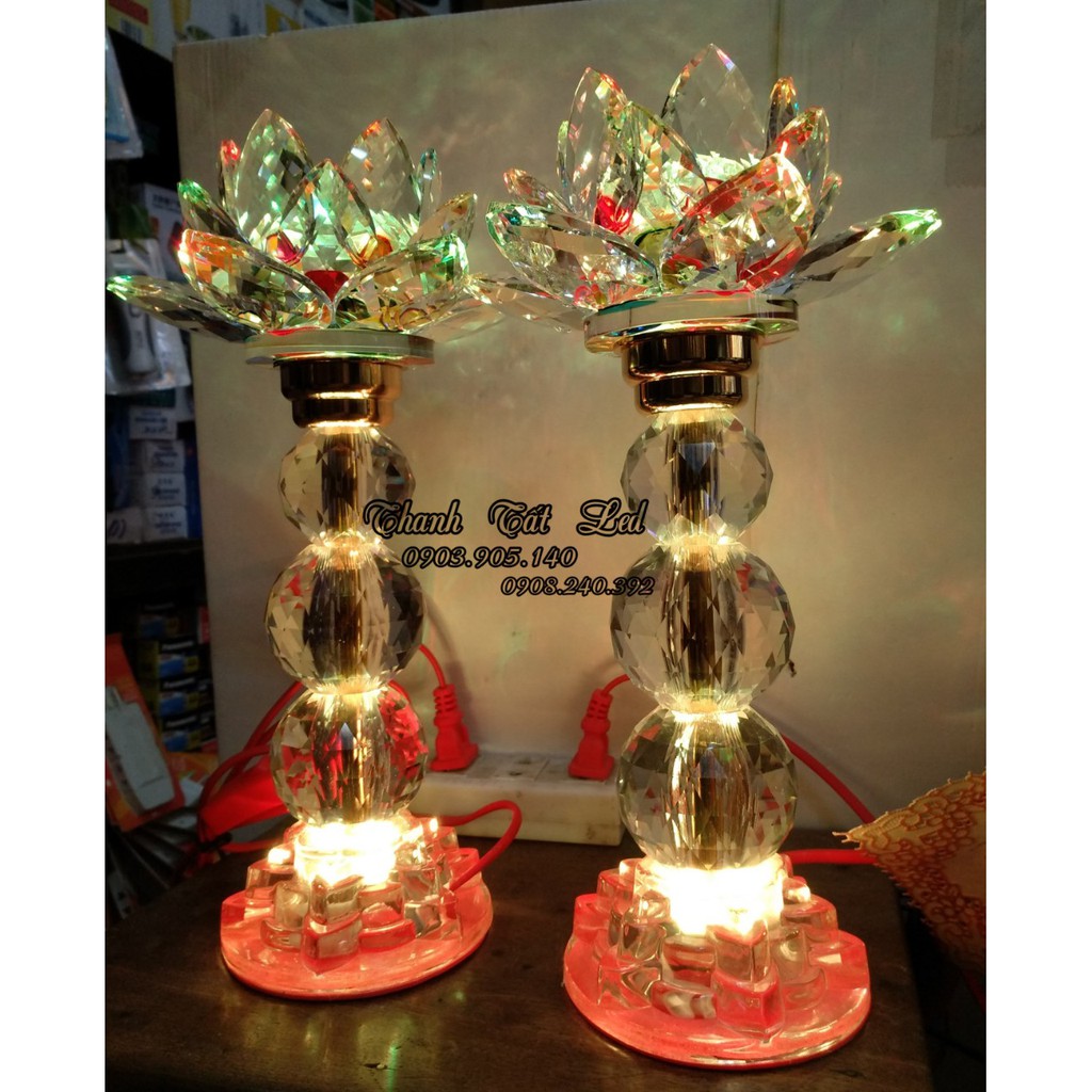 203Sh ชุดโคมไฟบูชาดอกบัวคริสตัลสูง 30 ซม.