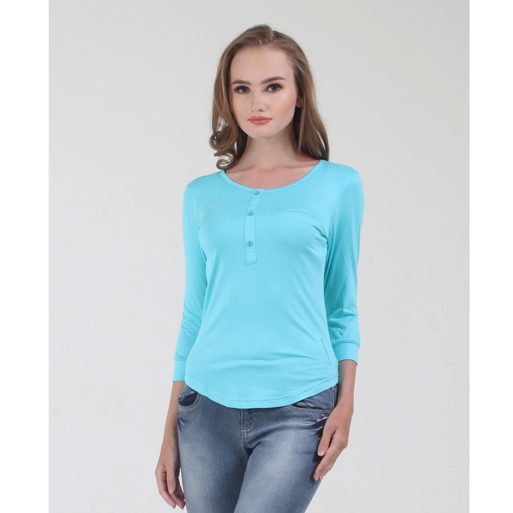 Zlata อักษรา เสื้อยืดผู้หญิง 7/8 สีฟ้า ลาย้เหนียว ลําลอง 7/8 SIMPLY BLUE 16.05
