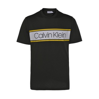 เสื้อยืดโอเวอร์ไซส์เสื้อยืดแขนสั้น คอกลม ผ้าฝ้าย พิมพ์ลายป้ายแท็ก Calvin Klein แบบเรียบง่าย สําหรับผู้ชายS-3XL