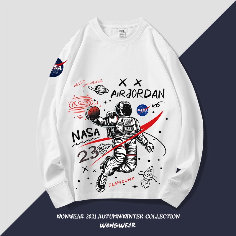เสื้อกันหนาว แขนยาว ลําลอง ทรงหลวม ขนาดใหญ่ พิมพ์ลายกราฟฟิตี้ NASA สําหรับผู้ชาย และผู้หญิง