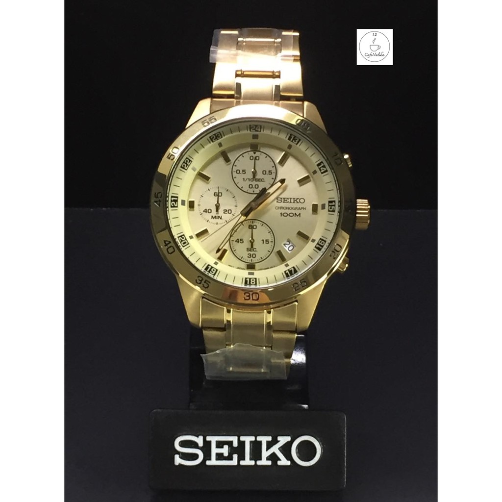 นาฬิกา ไซโก้ ผู้ชายเรือนทอง จับเวลาได้ Seiko Chronograph รุ่นSKS646P1 หน้าปัทม์สีครีม สายสีทอง