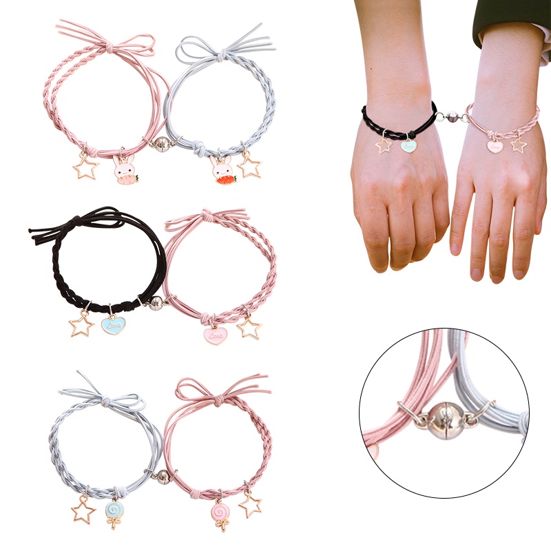 2 ชิ้น / เซต การ์ตูน แม่เหล็ก ดึงดูด สร้อยข้อมือ เสน่ห์ ปรับได้ คู่รัก สร้อยข้อมือ สําหรับเพื่อน คนรัก เครื่องประดับ แสดง ของขวัญ