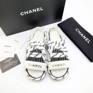 CHANEL WOMEN SANDALS MULES CORD WHITE รองเท้าแตะแบบสวม รัดส้น แบรนด์ชาแนล เชือก สีขาว หนังแท้ size 35-40