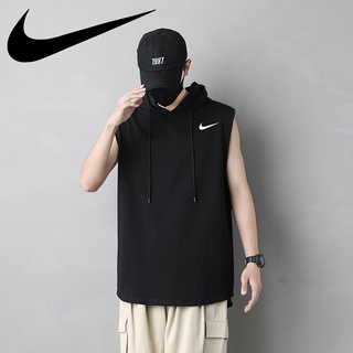 Nike เสื้อกล้าม เสื้อกีฬา ระบายอากาศ แห้งเร็ว ฟิตเนส เสื้อกั๊ก มีฮู้ด สําหรับผู้ชาย