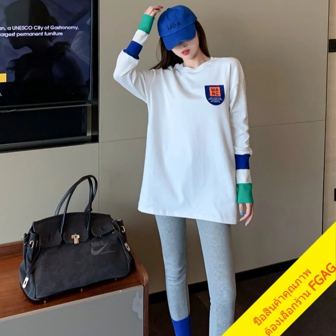 เสื้อยืดแขนยาวทรงหลวมผู้หญิง ไซส์ใหญ่ ล่าสุด oversize เสื้อผ้าแฟชั่นสไตล์เกาหลีน่ารัก เสื้อโอเวอร์ไซส์สีขาว สกรีนลาย thumbnail 5