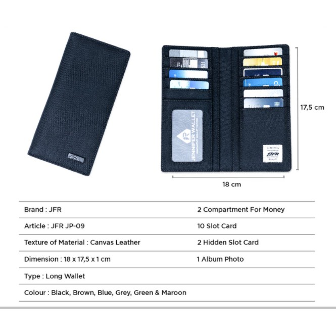 Jfr Brand Mens Long Wallet, Leather Canvas JP09