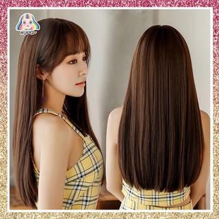 MORA วิกผม วิกผมยาว วิกผมหน้าม้า ผมปลอม Wig วิกผมเกาหลี สี Brown 60 CM