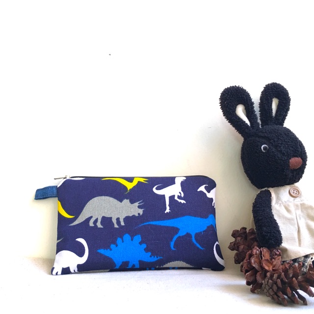 Handmade Cutie dinosaur cotton canvas pouch Bag / makeup Bag / zipper Bag