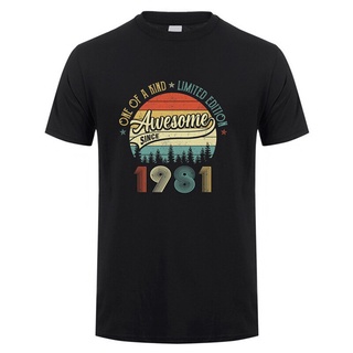 เสื้อยืดอินเทรนด์ขนาดเต็มเสื้อยืด พิมพ์ลาย Made In 1981 40 Years Of Being Awesome 40th สไตล์วินเทจ แฟชั่นสําหรับผู้ชายS-