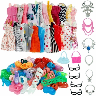 Set of 32Pcs Fashion Handmade for Barbie Doll Party Diy Dress Clothes Mixed Styles Random childrens Day Gift Birthday Toy girls doll Accessories