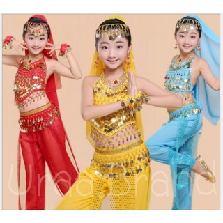 4 สี (พร้อมส่ง) เซ็ท 4  ชิ้น ชุดอินเดีย อาลาดิน ชุดเต้น ชุดแฟนซีเด็ก รุ่น A LA DIN Dancing ชุดอินเดียเด็ก ในตะเกียงแก้ว