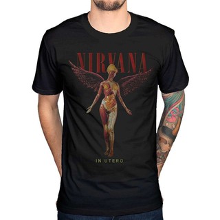 แฟชั่นผู้ชาย Awdip Mens Official Nirvana ในเสื้อยืด Utero Rock Band Men เสื้อยืด Tee Blackสามารถปรับแต่งได้