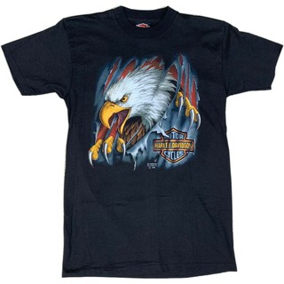 tshirtเสื้อยืดคอกลมฤดูร้อนVintage 1990 Harley Davidson Motorcycles Eagle 3D Emblem Tee Shirt Sz Med Black Gildan poD4Sto